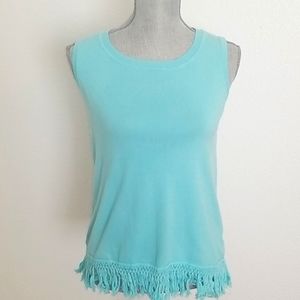 Sail to Sable Fringed Knit Top, Aqua/ Turquoise XS